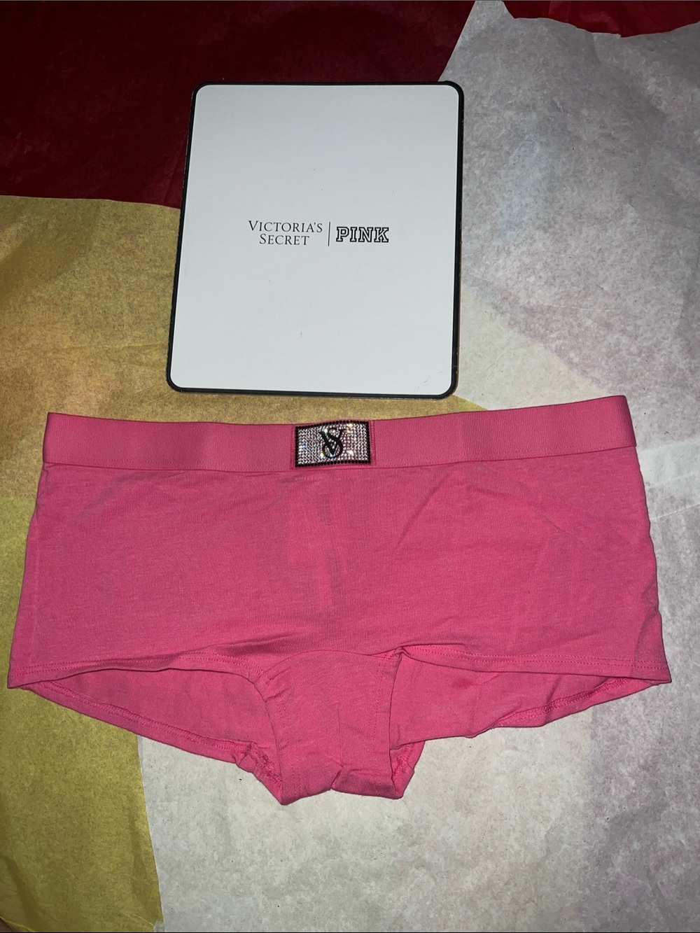 Victoria's Secret Hot Pink Boyshorts with Rhinestone Logo